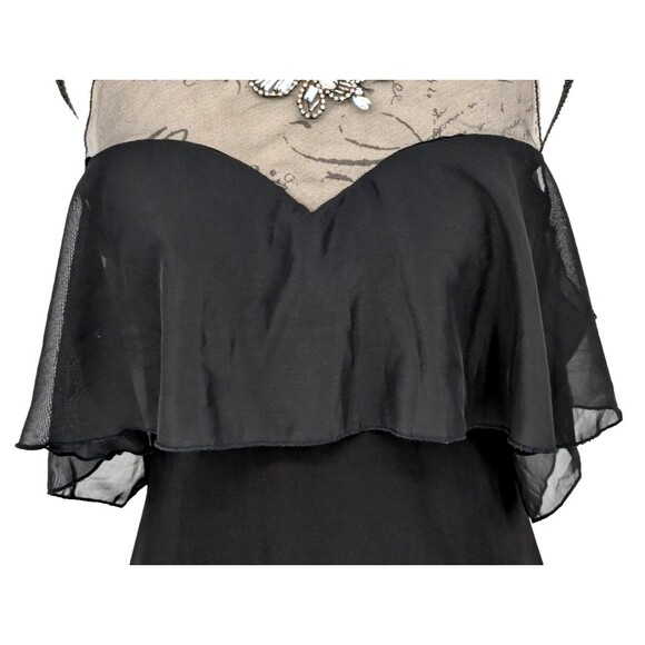 Minerva Evening Blouse Top Med Black Sheer Embellished Layered - Picture 6 of 9